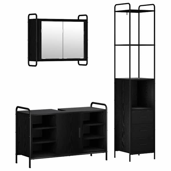 Vannitoa kapikomplekt 3 tk Must tamm 40 × 36 × 200,5 cm