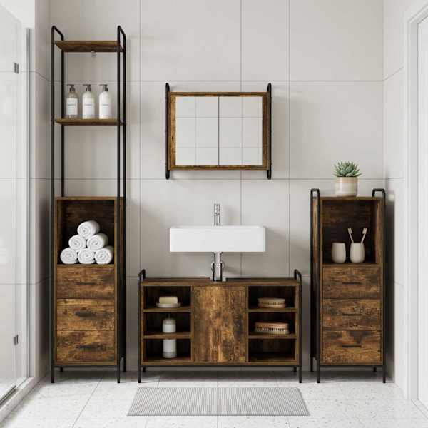 Vannitoa kapikomplekt 3 tk Suitsutatud tamm 40 × 36 × 200,5 cm