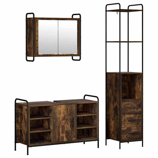 Vannitoa kapikomplekt 3 tk Suitsutatud tamm 40 × 36 × 200,5 cm