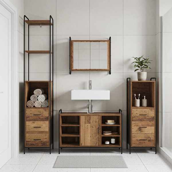 Vannitoa kapikomplekt 3 tk Vana puit 40 × 36 × 200,5 cm