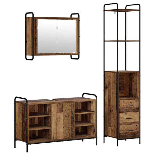 Vannitoa kapikomplekt 3 tk Vana puit 40 × 36 × 200,5 cm