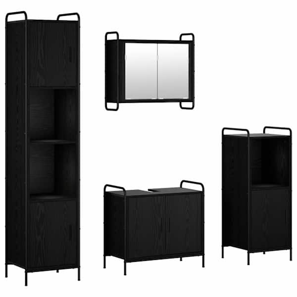 Vannitoa kapikomplekt 4 tk Must tamm 40 × 36 × 181 cm Tehispuit
