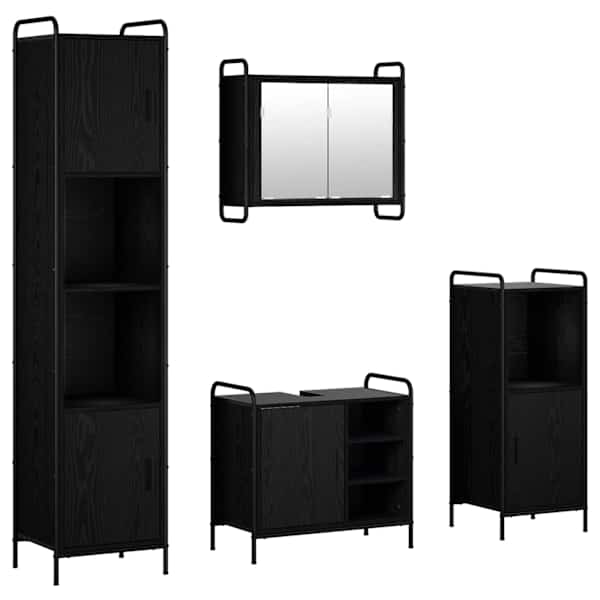 Vannitoa kapikomplekt 4 tk Must tamm 40 × 36 × 181 cm Tehispuit