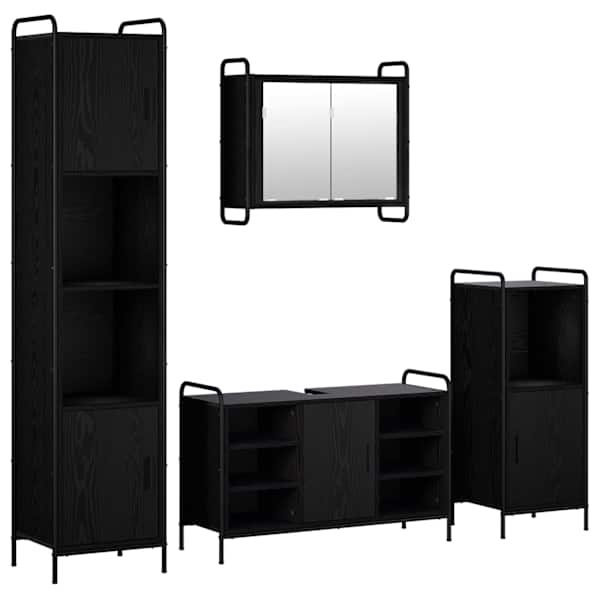 Vannitoa kapikomplekt 4 tk Must tamm 40 × 36 × 181 cm Tehispuit
