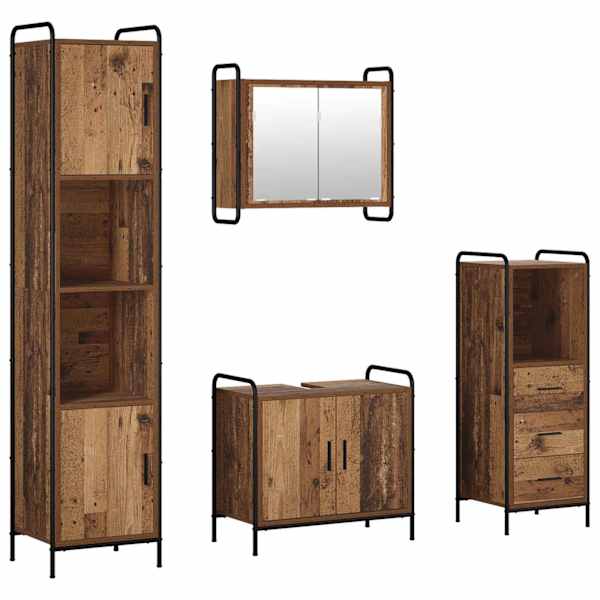 Vannitoa kapikomplekt 4 tk Vana puit 40 × 36 × 181 cm Tehispuit