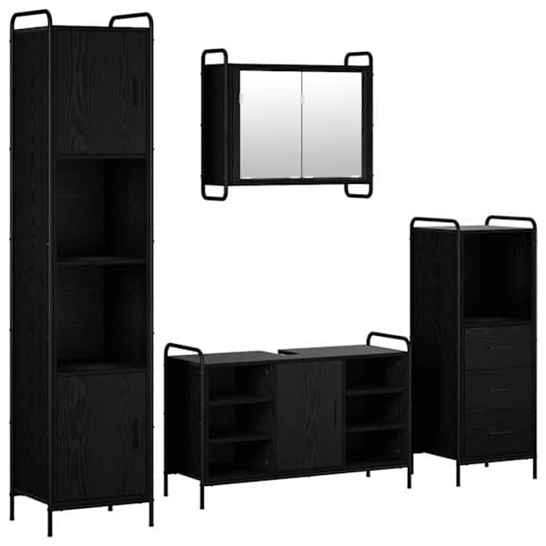 Vannitoa kapikomplekt 4 tk Must tamm 40 × 36 × 181 cm Tehispuit