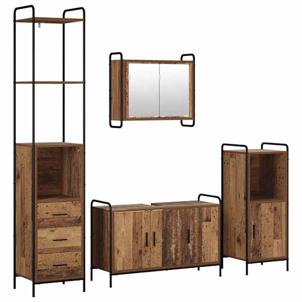 Vannitoa kapikomplekt 4 tk Vana puit 40 × 36 × 200,5 cm