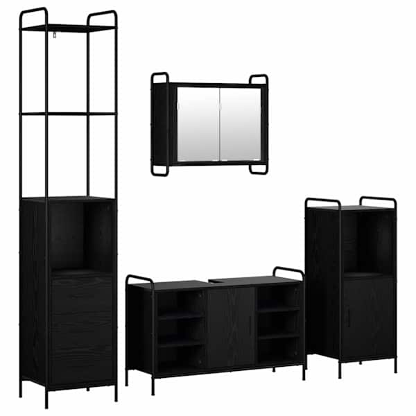 Vannitoa kapikomplekt 4 tk Must tamm 40 × 36 × 200,5 cm