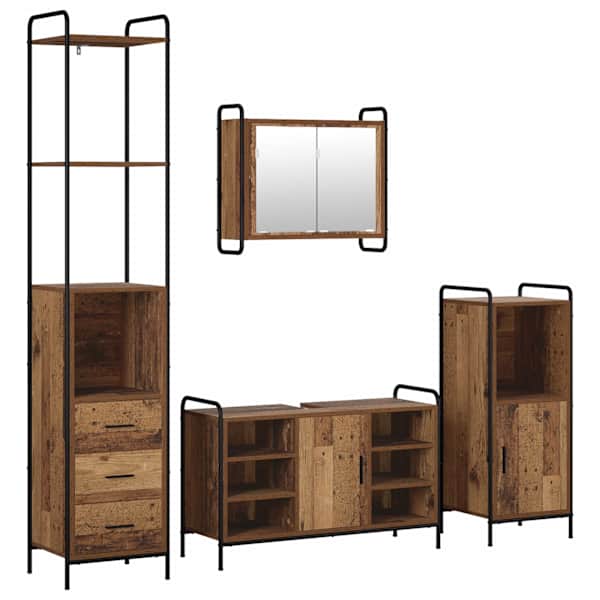 Vannitoa kapikomplekt 4 tk Vana puit 40 × 36 × 200,5 cm