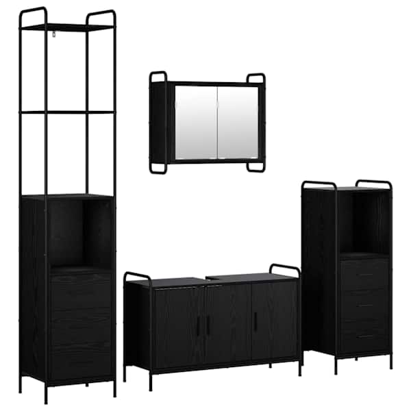 Vannitoa kapikomplekt 4 tk Must tamm 40 × 36 × 200,5 cm