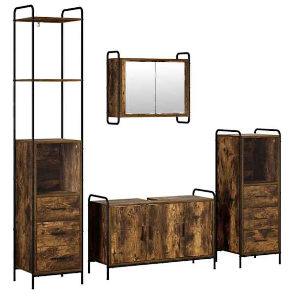 Vannitoa kapikomplekt 4 tk Suitsutatud tamm 40 × 36 × 200,5 cm