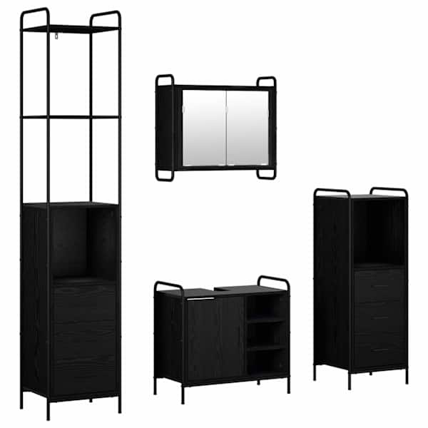 Vannitoa kapikomplekt 4 tk Must tamm 40 × 36 × 200,5 cm