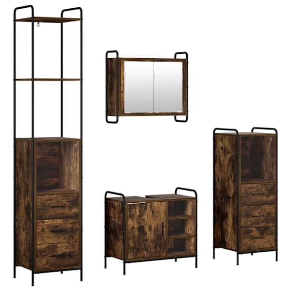 Vannitoa kapikomplekt 4 tk Suitsutatud tamm 40 × 36 × 200,5 cm