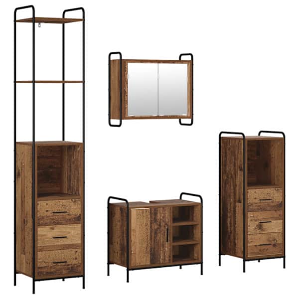 Vannitoa kapikomplekt 4 tk Vana puit 40 × 36 × 200,5 cm