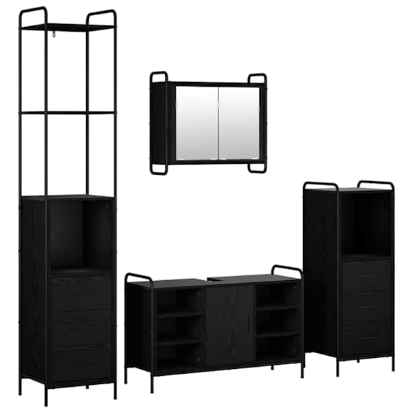 Vannitoa kapikomplekt 4 tk Must tamm 40 × 36 × 200,5 cm
