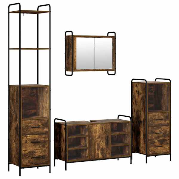 Vannitoa kapikomplekt 4 tk Suitsutatud tamm 40 × 36 × 200,5 cm