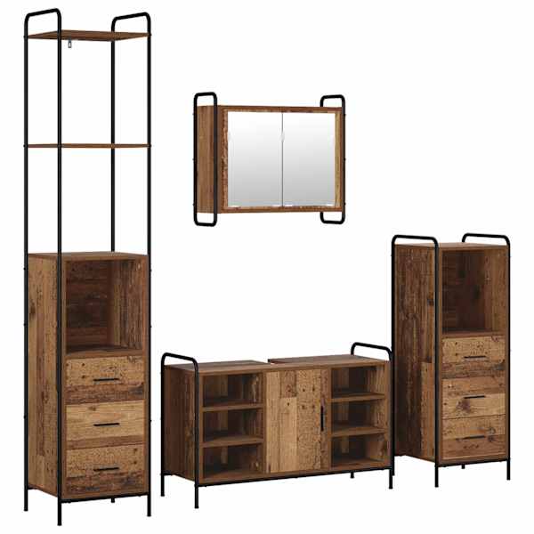 Vannitoa kapikomplekt 4 tk Vana puit 40 × 36 × 200,5 cm
