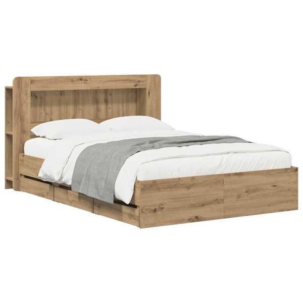 Sahtlitega voodiraam peatsiga, artisan tamm, 120 × 200 cm, tehispuit — mudel 3445801