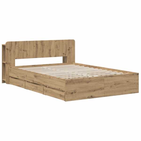 Sahtlitega voodiraam peatsiga, artisan tamm, 120 × 200 cm, tehispuit — mudel 3445802