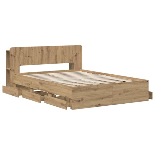 Sahtlitega voodiraam peatsiga, artisan tamm, 120 × 200 cm, tehispuit — mudel 3445802