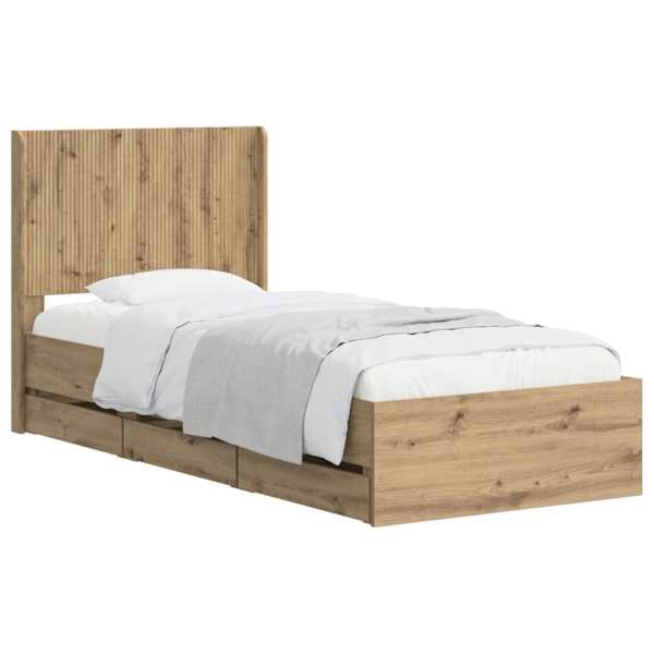 Sahtlitega voodiraam peatsiga, artisan tamm, 90 × 200 cm — mudel 3445813