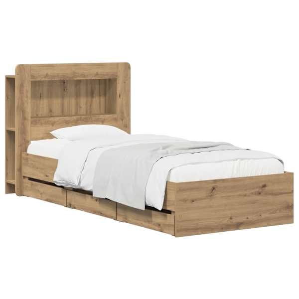 Sahtlitega voodiraam peatsiga, artisan tamm, 90 × 200 cm — mudel 3445815