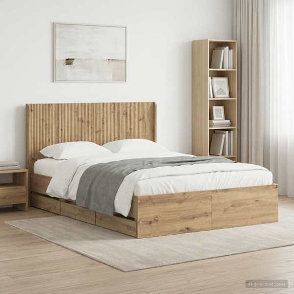 Sahtlitega voodiraam peatsiga, artisan tamm, 140 × 190 cm — mudel 3445819