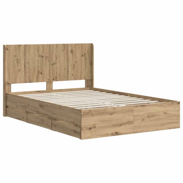 Sahtlitega voodiraam peatsiga, artisan tamm, 140 × 190 cm — mudel 3445819