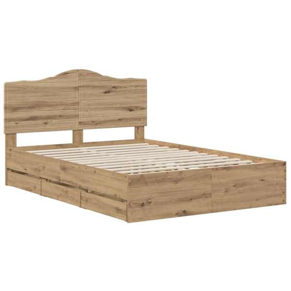 Sahtlitega voodiraam peatsiga koos madratsiga, artisan tamm, 140 × 190 cm — mudel 3445821