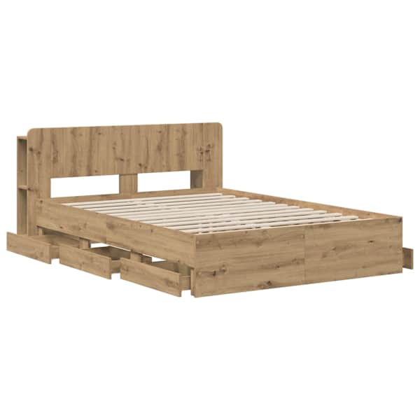 Sahtlitega voodiraam peatsiga, artisan tamm, 135 × 190 cm, tehispuit — mudel 3445823