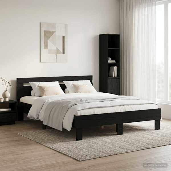 Voodiraam, must tamm, 140 × 190 cm, tehispuit — mudel 3446592