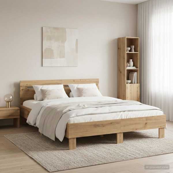 Voodiraam, artisan tamm, 135 × 190 cm, tehispuit — mudel 3446595