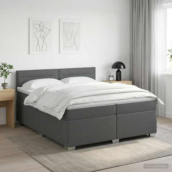 Kontinentaalvoodi koos madratsiga, tumehall, 200 × 200 cm, kangas — mudel 3450552