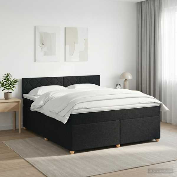 Kontinentaalvoodi koos madratsiga, must, 180 × 200 cm, kangas — mudel 3451023