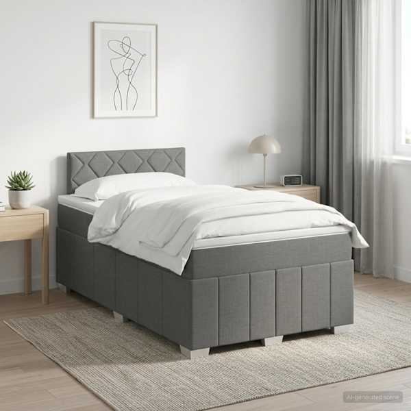 Kontinentaalvoodi koos madratsiga, tumehall, 120 × 190 cm, kangas — mudel 3451172