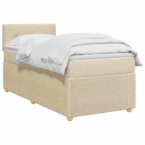 Kontinentaalvoodi koos madratsiga, kreemjasvalge, 90 × 200 cm, kangas — mudel 3451382