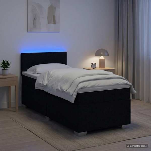 LED-valgustusega kontinentaalvoodi koos madratsiga, must, 80 × 200 cm