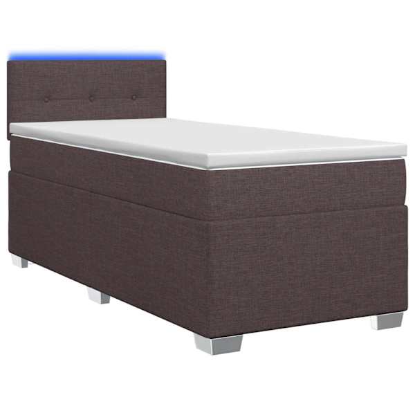 LED-valgustusega kontinentaalvoodi koos madratsiga, tumepruun, 100 × 200 cm, kangas — mudel 3451878