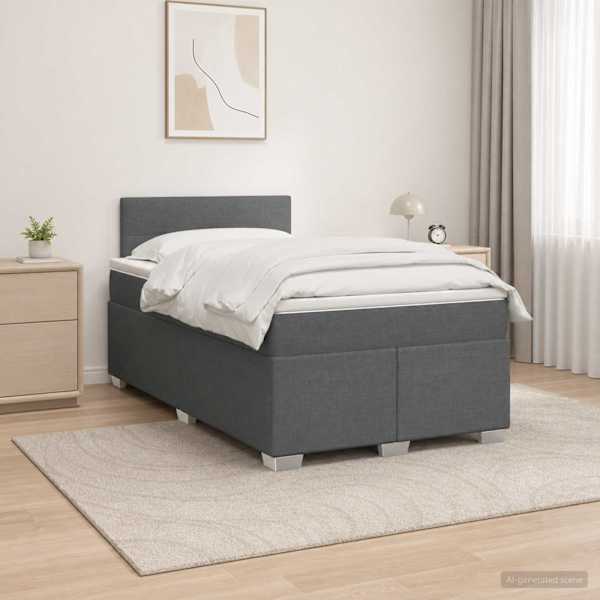 LED-valgustusega kontinentaalvoodi koos madratsiga, tumehall, 120 × 190 cm, kangas — mudel 3451897