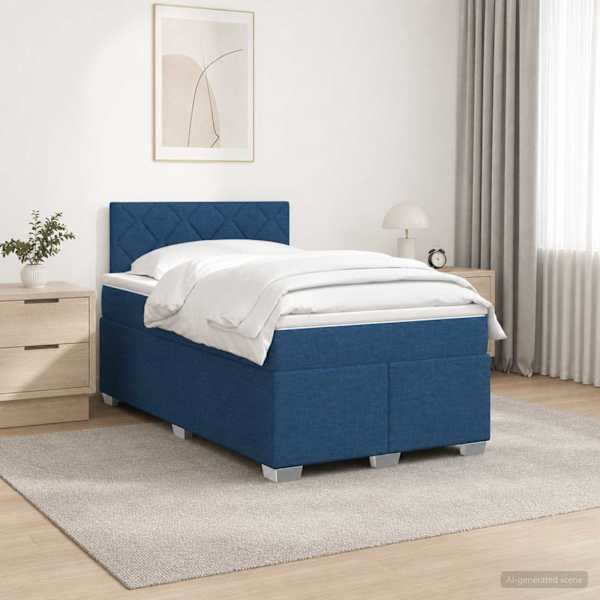 LED-valgustusega kontinentaalvoodi koos madratsiga, sinine, 120 × 190 cm, kangas — mudel 3451909