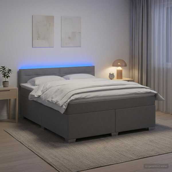 LED-valgustusega kontinentaalvoodi koos madratsiga, helehall, 180 × 200 cm, kangas — mudel 3451994