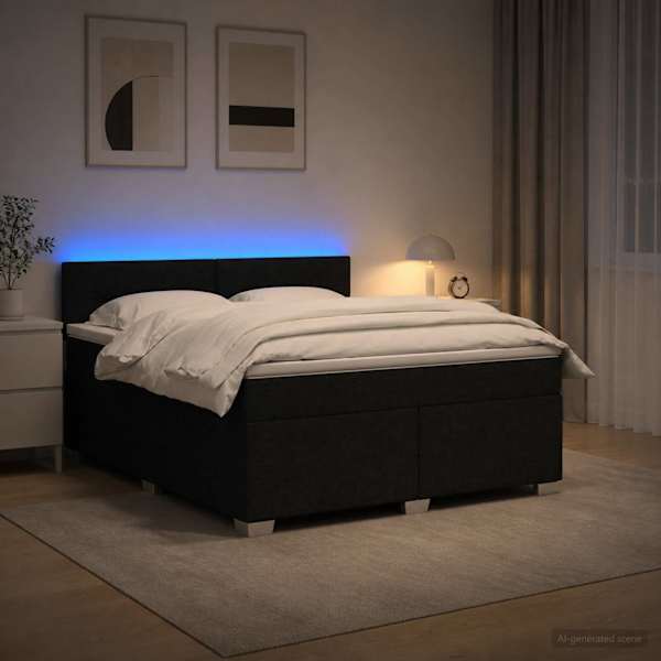 LED-valgustusega kontinentaalvoodi koos madratsiga, must, 180 × 200 cm — mudel 3452003