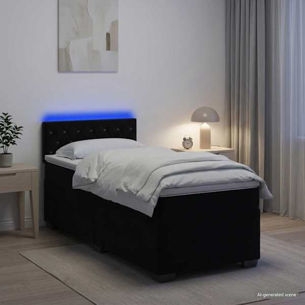 LED-valgustusega kontinentaalvoodi koos madratsiga, must, 80 × 200 cm