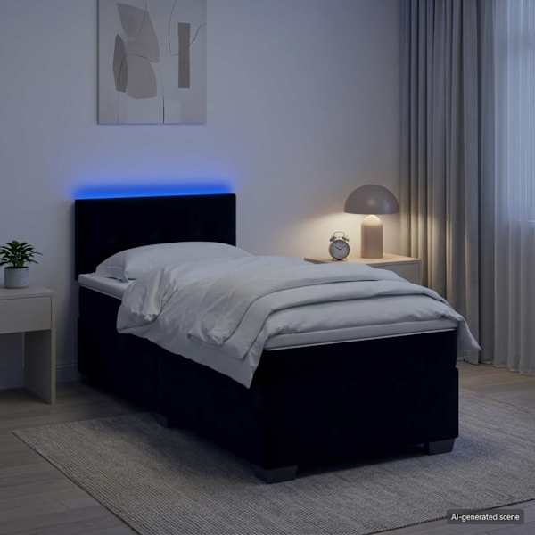 LED-valgustusega kontinentaalvoodi koos madratsiga, must, 80 × 200 cm — mudel 3452068