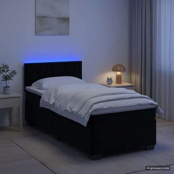 LED-valgustusega kontinentaalvoodi koos madratsiga, must, 80 × 200 cm