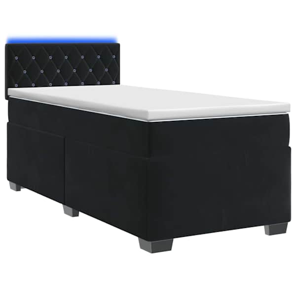 LED-valgustusega kontinentaalvoodi koos madratsiga, must, 90 × 190 cm — mudel 3452080
