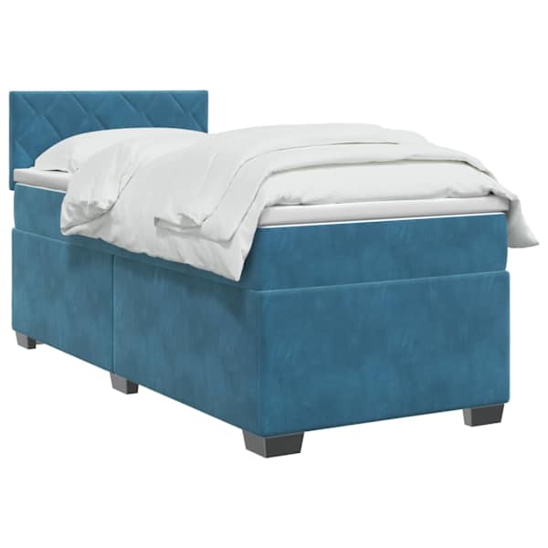 LED-valgustusega kontinentaalvoodi koos madratsiga, sinine, 90 × 200 cm, samet — mudel 3452112