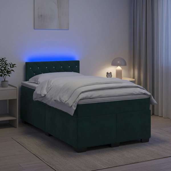 LED-valgustusega kontinentaalvoodi koos madratsiga, tumeroheline, 120 × 190 cm — mudel 3452135