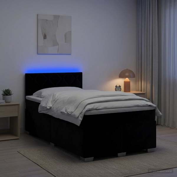 LED-valgustusega kontinentaalvoodi koos madratsiga, must, 120 × 190 cm — mudel 3452146