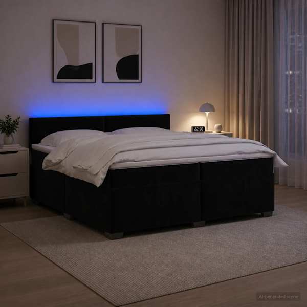 LED-valgustusega kontinentaalvoodi koos madratsiga, must, 200 × 200 cm — mudel 3452248